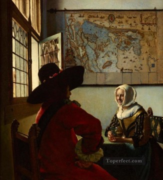 Oficial y niña riendo barroco Johannes Vermeer Pinturas al óleo